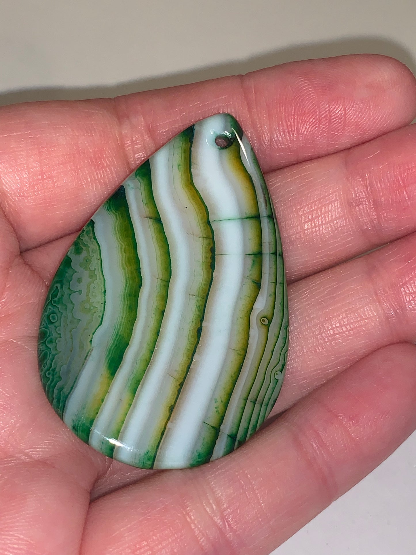 Green and white Teardrop Agate Focal Drop