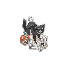 Halloween Cat with Spider Web Pendant