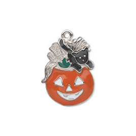 Enamel Halloween Pumpkin with Cat Pendant