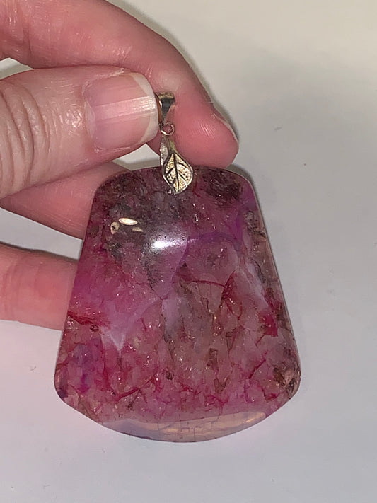 Peachblow Druzy Geode Agate Trapeze Focal Drop Pendant