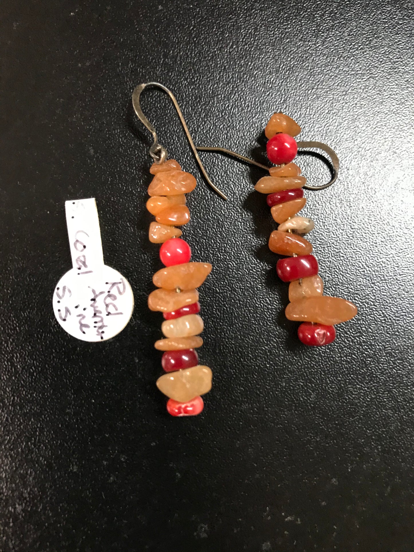 Red Aventurine And Fossilized Coral Earrings