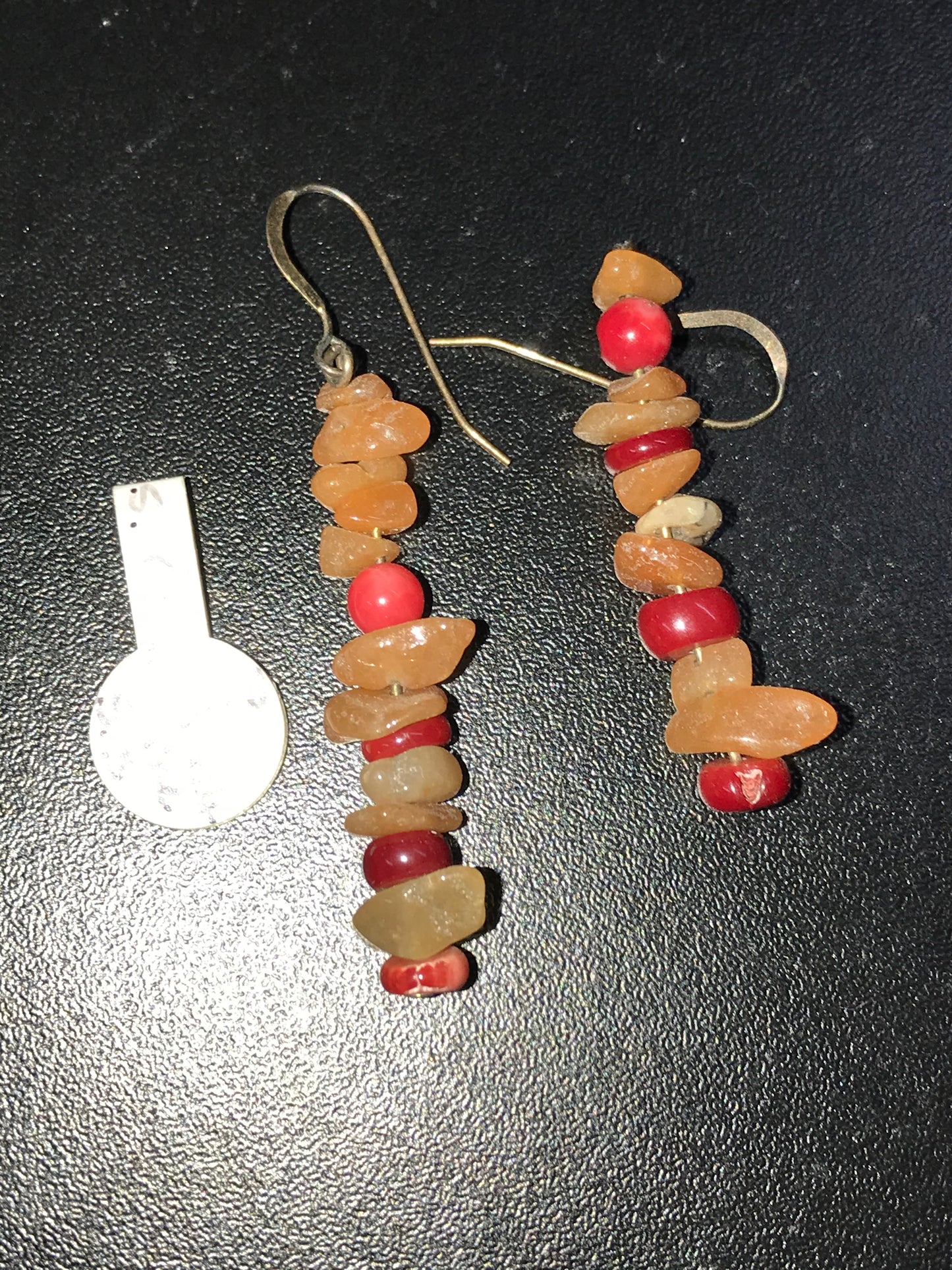 Red Aventurine And Fossilized Coral Earrings