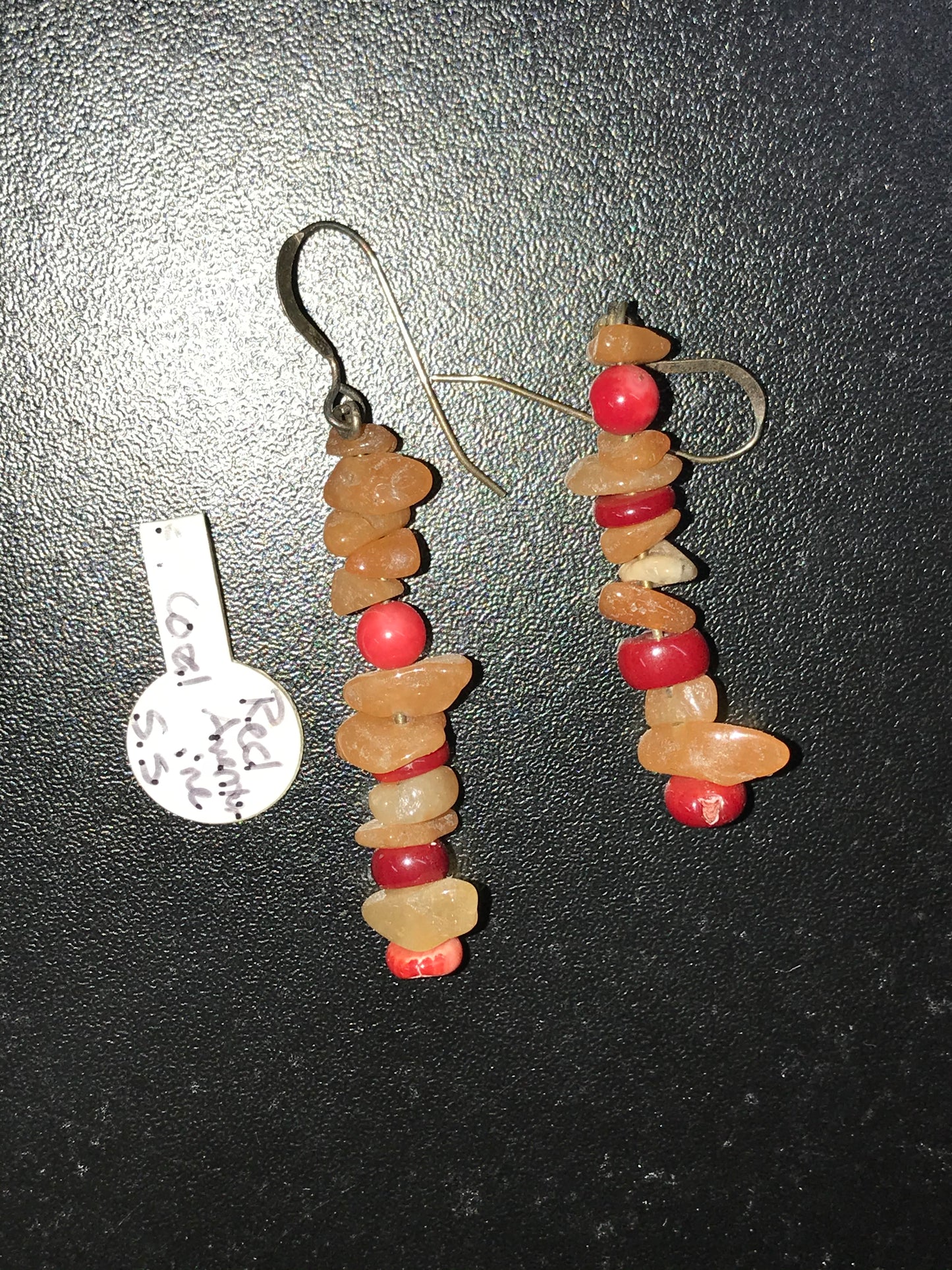 Red Aventurine And Fossilized Coral Earrings