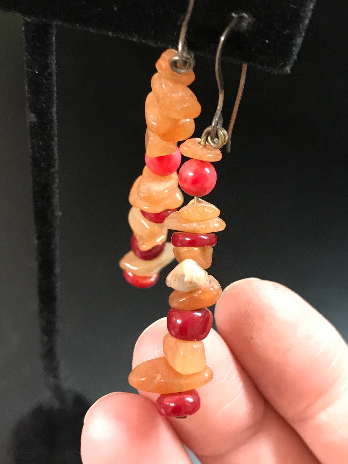 Red Aventurine And Fossilized Coral Earrings