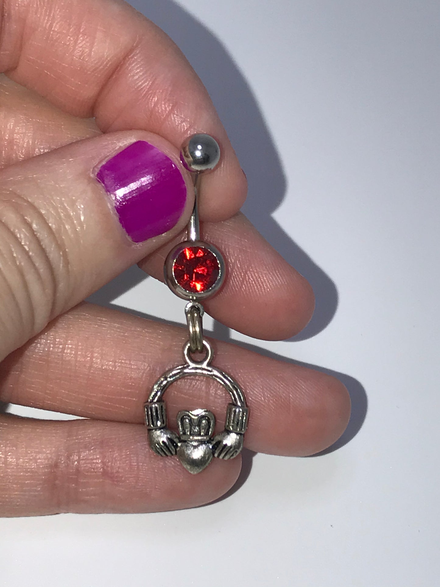 Red Claddagh Dangle Belly Ring