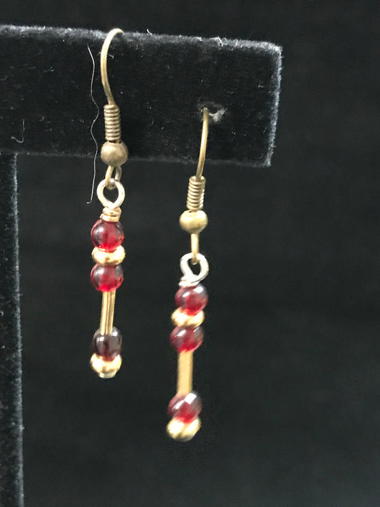 Maroon and Gold Dangle Earrings