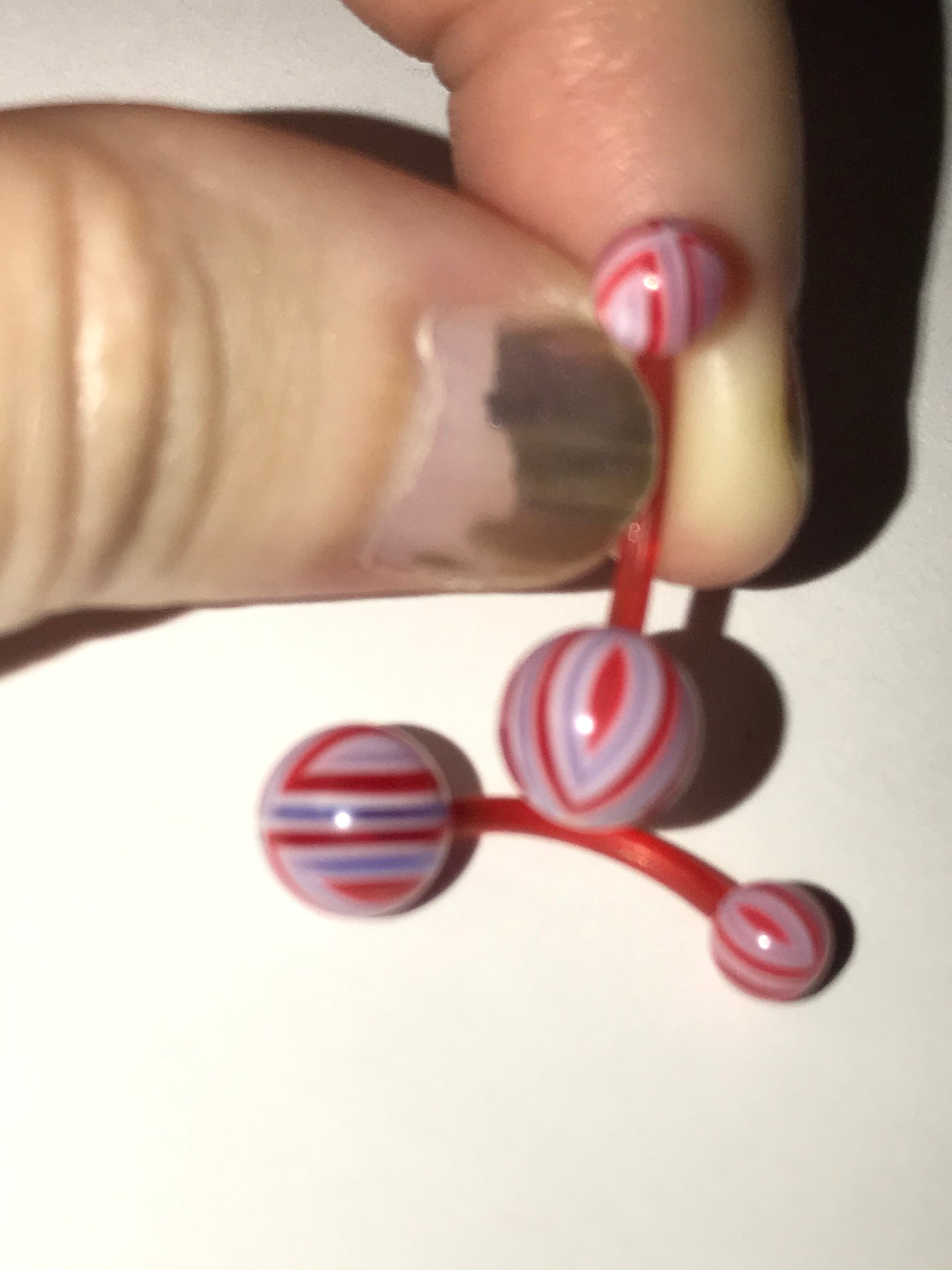 14 Gauge Red, White, and Purple Flag Design Belly Ring