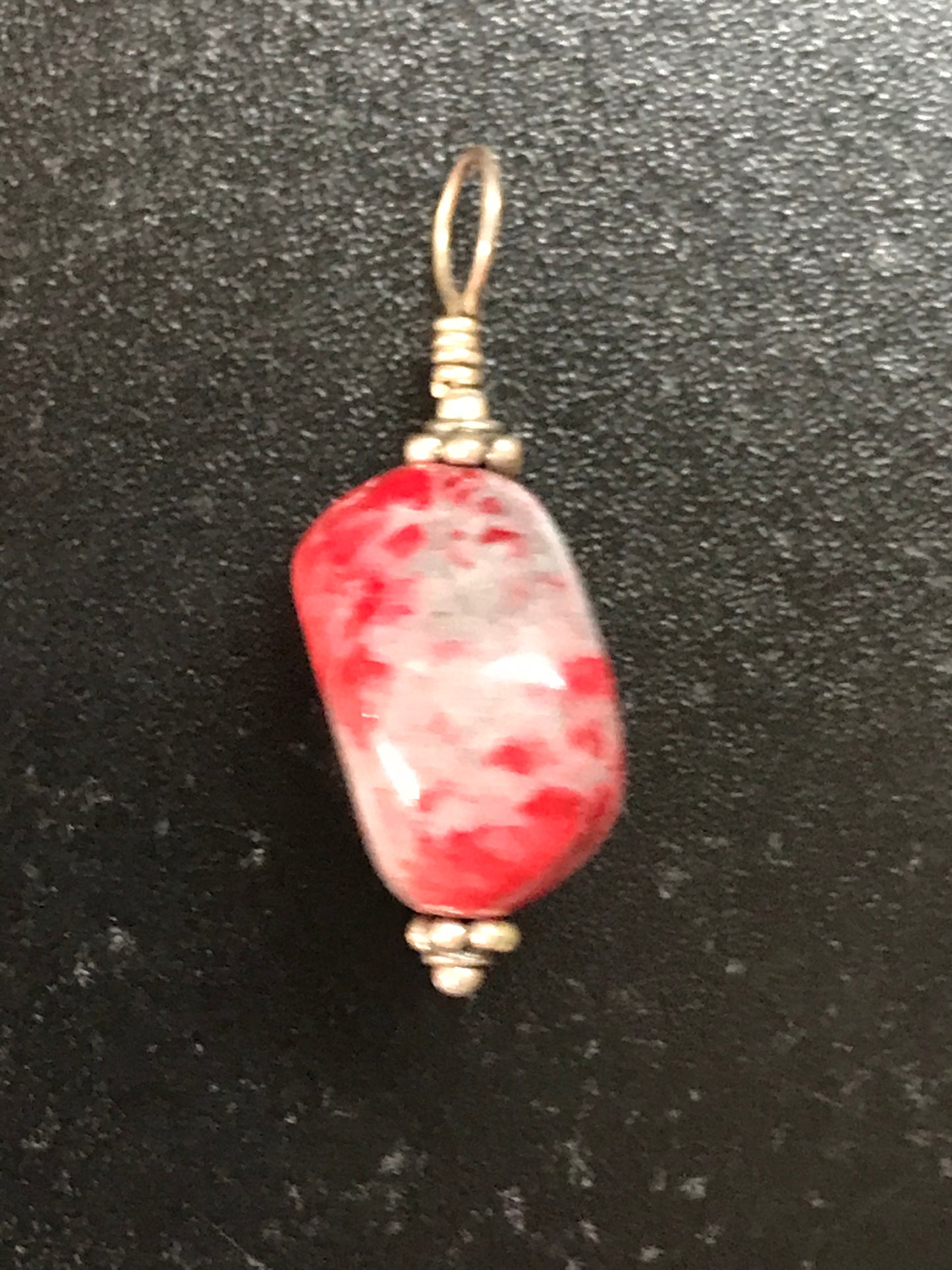 Red and Grey Stone and Silver Pendant