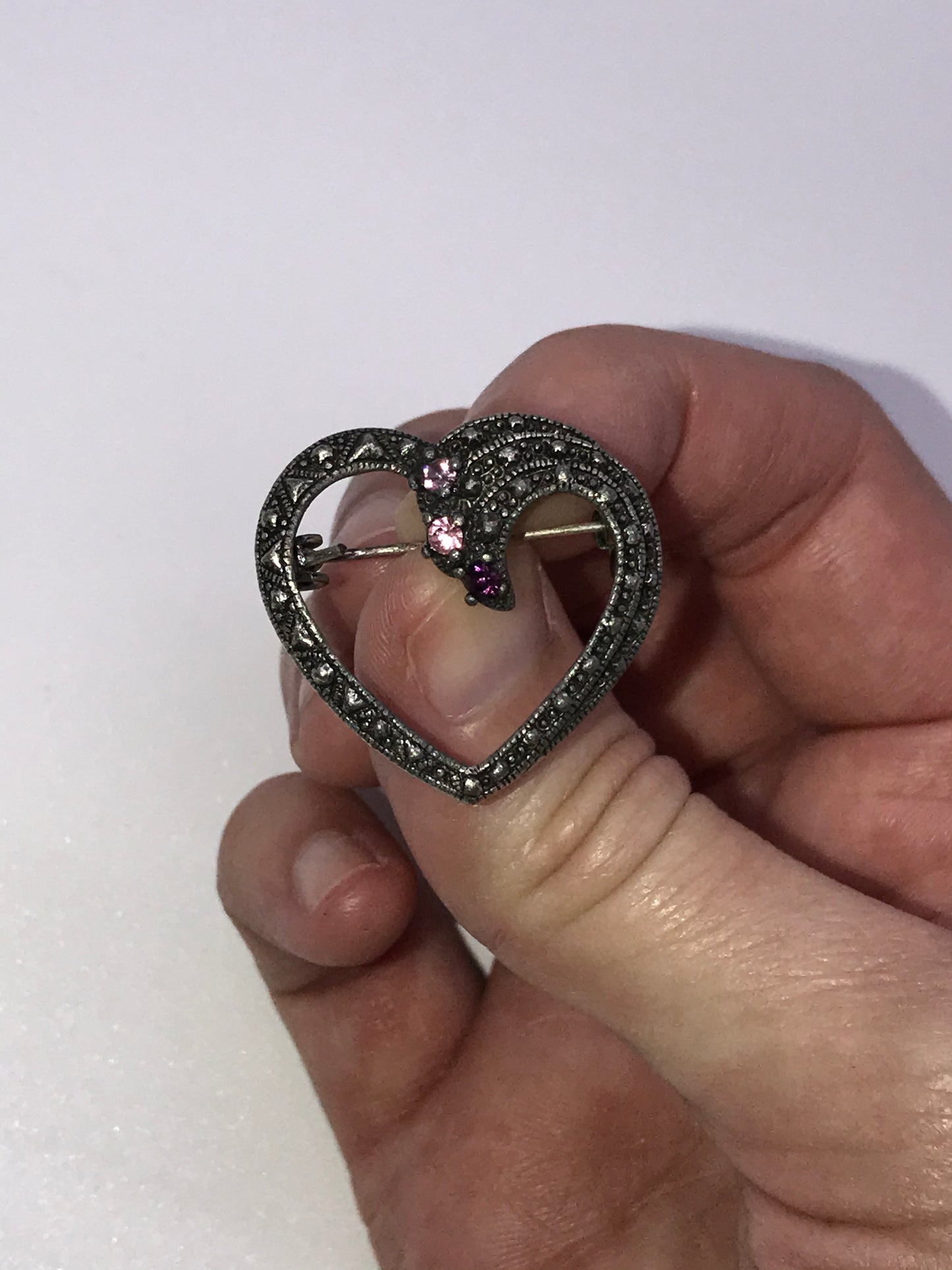 Pewter Rhinestone Heart Pin