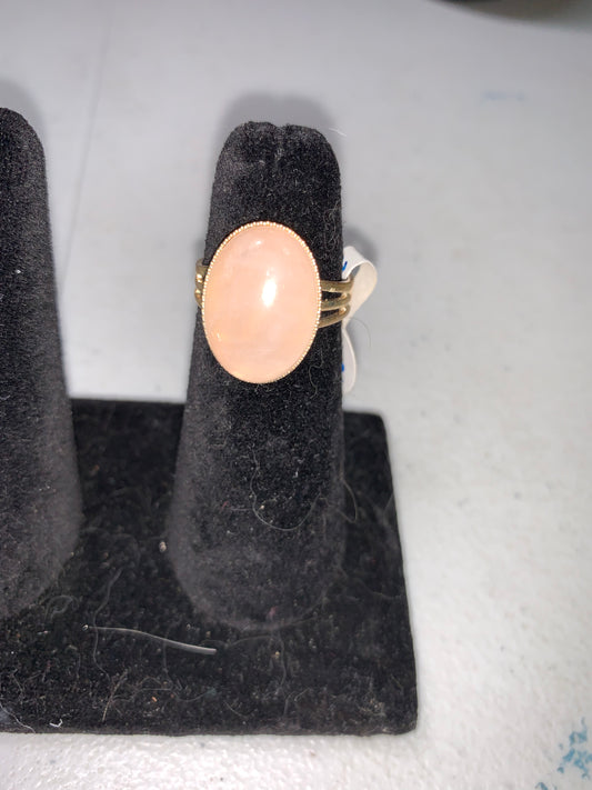 Silver Plated Rose Quartz Cab Ring, Sizeable