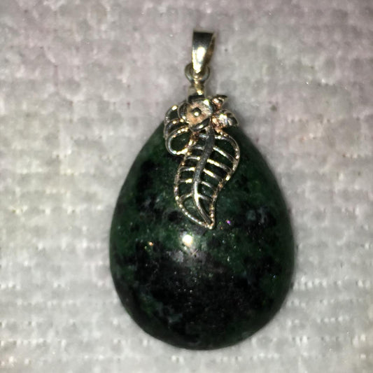 Ruby Zoisite Teardrop Pendant with Leaf Bail