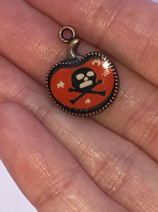 Cute Brass Skull and Crossbones Pumpkin Shaped Charm