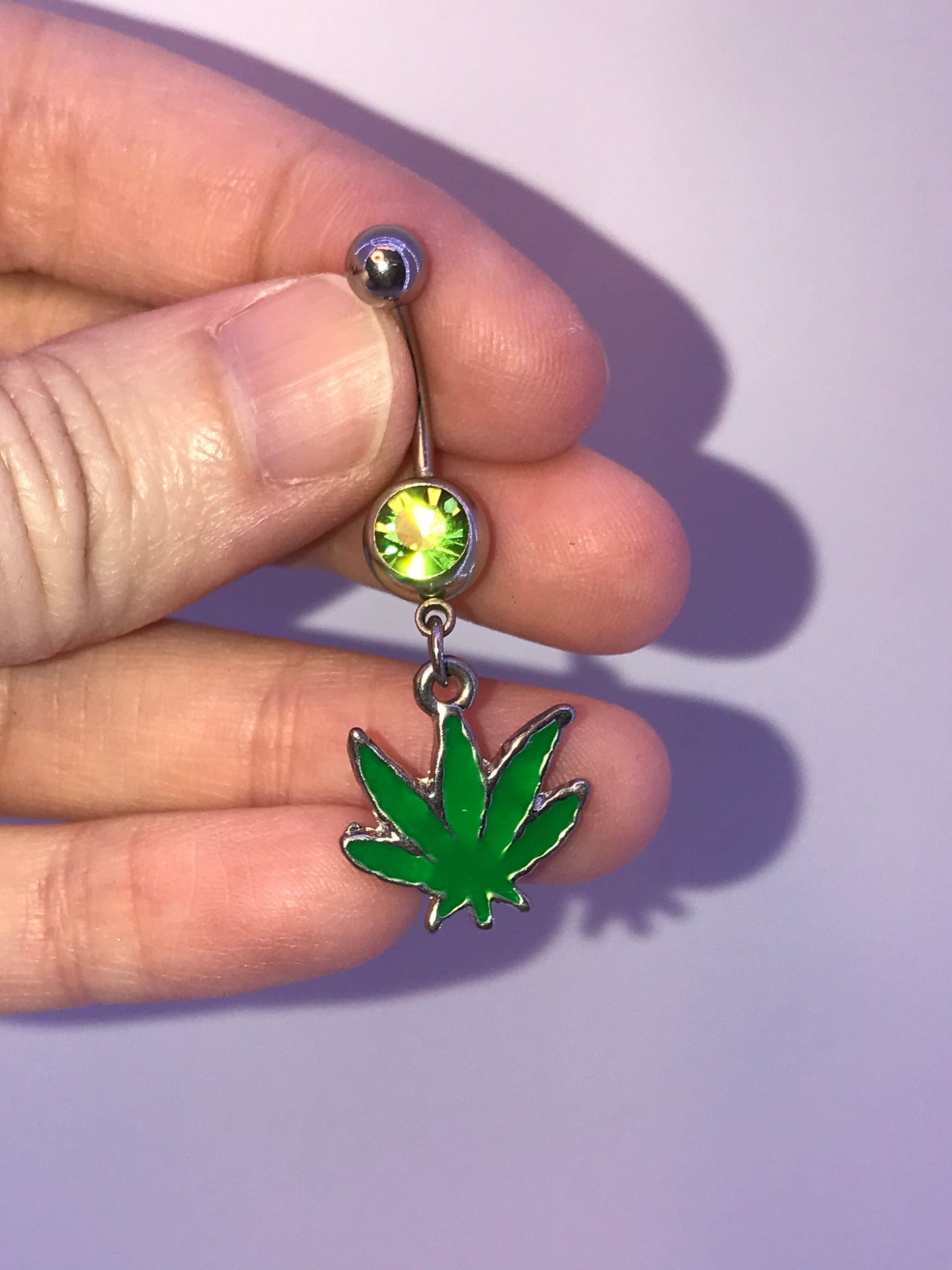 Solid Green Pot Leaf Dangle Belly Ring