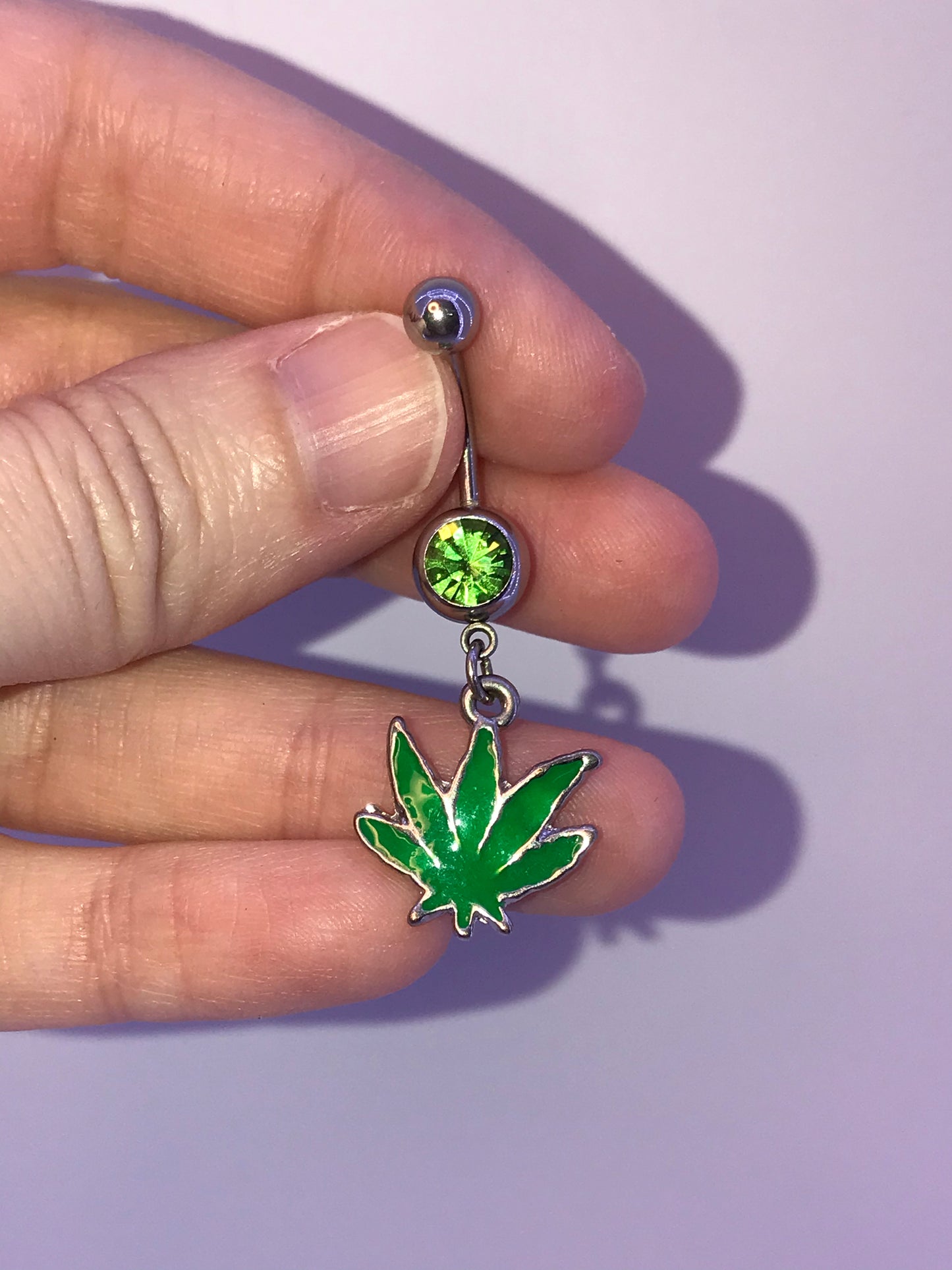 Solid Green Pot Leaf Dangle Belly Ring