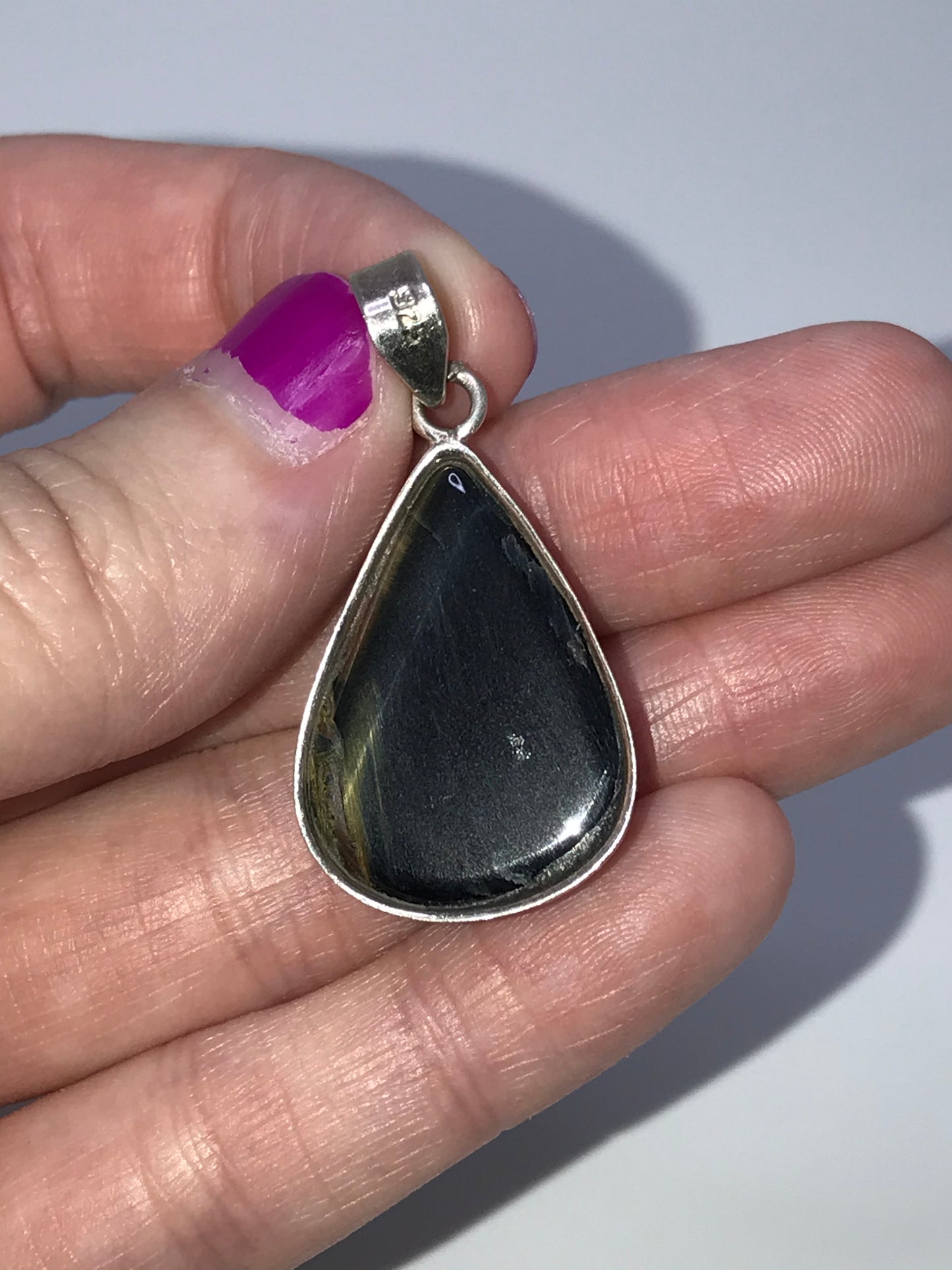 Tigerseye Teardrop Pendant, in Silver