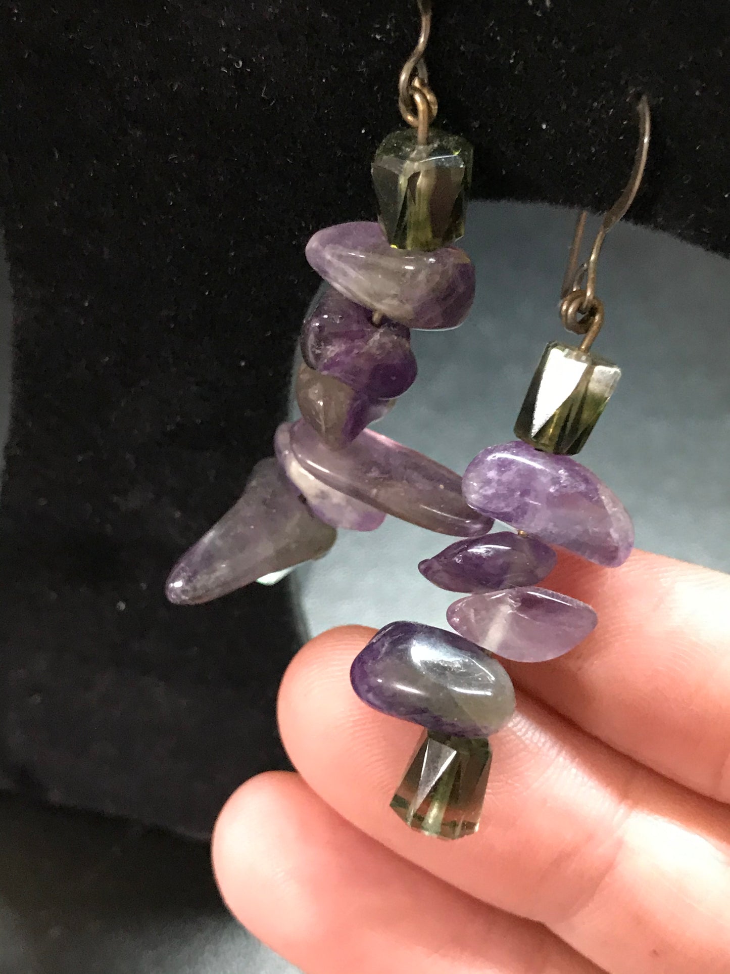 Amethyst And Green Quartz Earrings