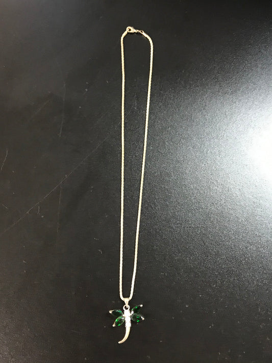 18" Silver Rope Chain Necklace with Dragonfly Pendant