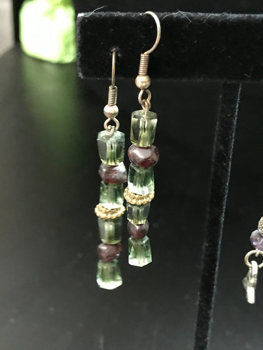 Green Quartz and Garnet Earrings