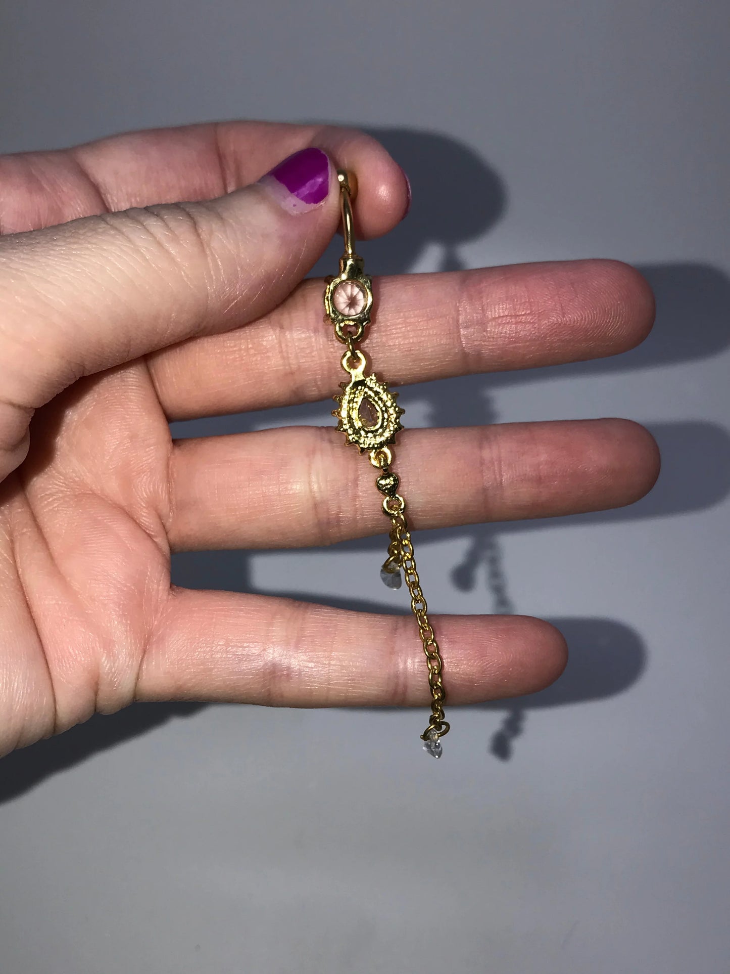 18kt Gold Plated Dangle Belly Ring With Cz Gemstones