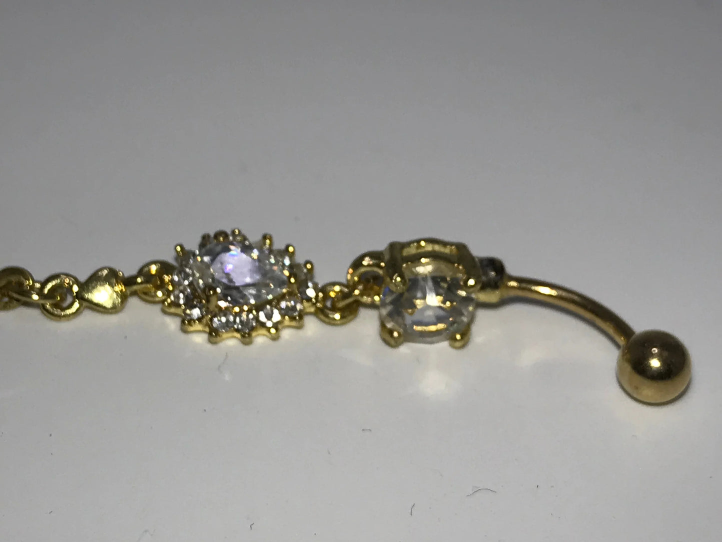 18kt Gold Plated Dangle Belly Ring With Cz Gemstones