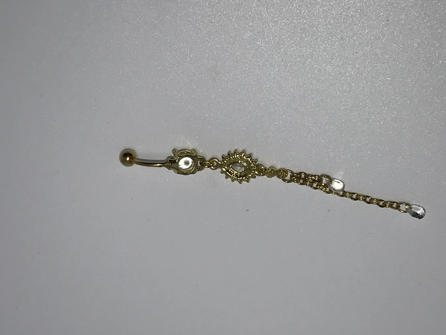 18kt Gold Plated Dangle Belly Ring With Cz Gemstones