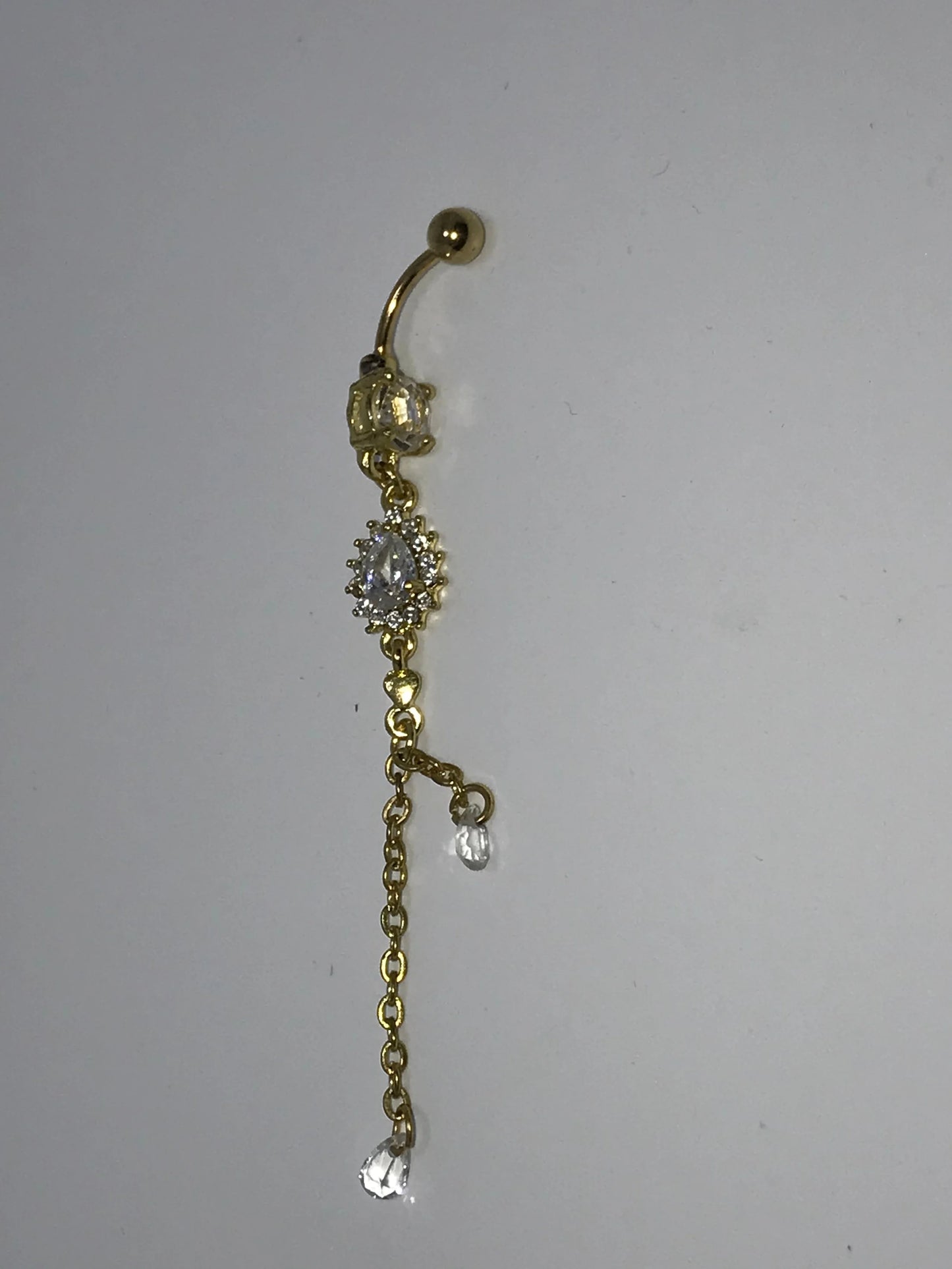 18kt Gold Plated Dangle Belly Ring With Cz Gemstones