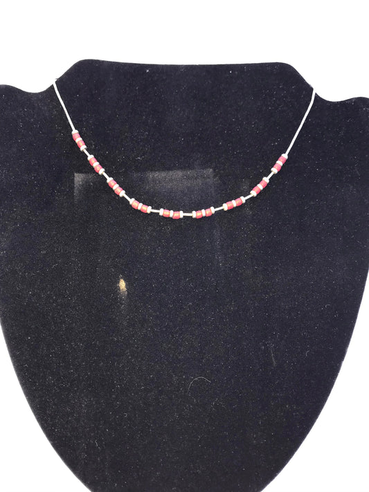 15 1/4" Orange Red and Silver Beaded Necklace