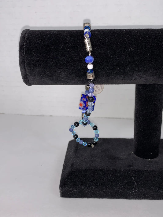 8" Long Denim Lapis and Obsidian Bracelet Set