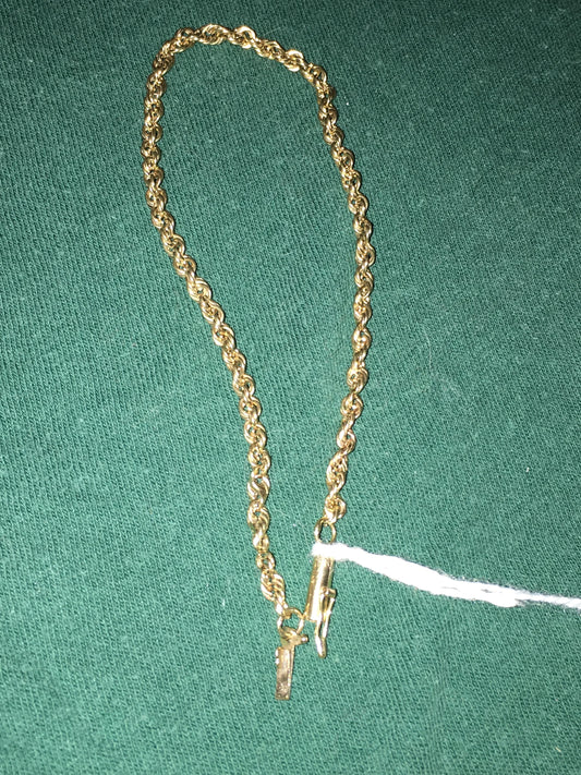 8 1/2" Long 14 Kt Gold Rope Chain Bracelet