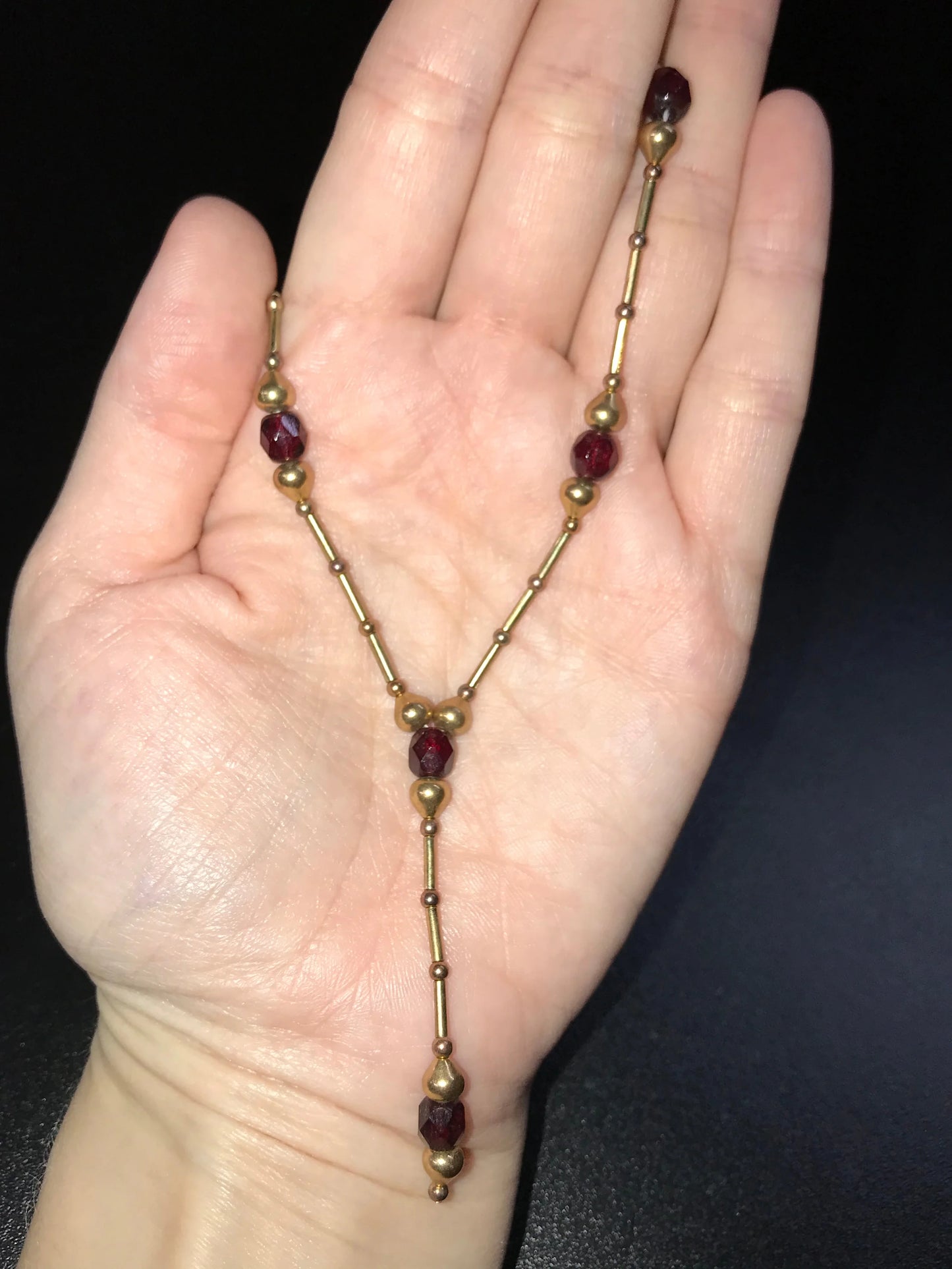 15 1/2" long Gold and Maroon Necklace