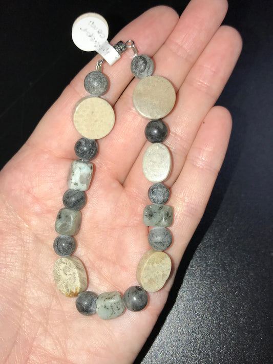 8" Grey line Marble and Coral Bracelet