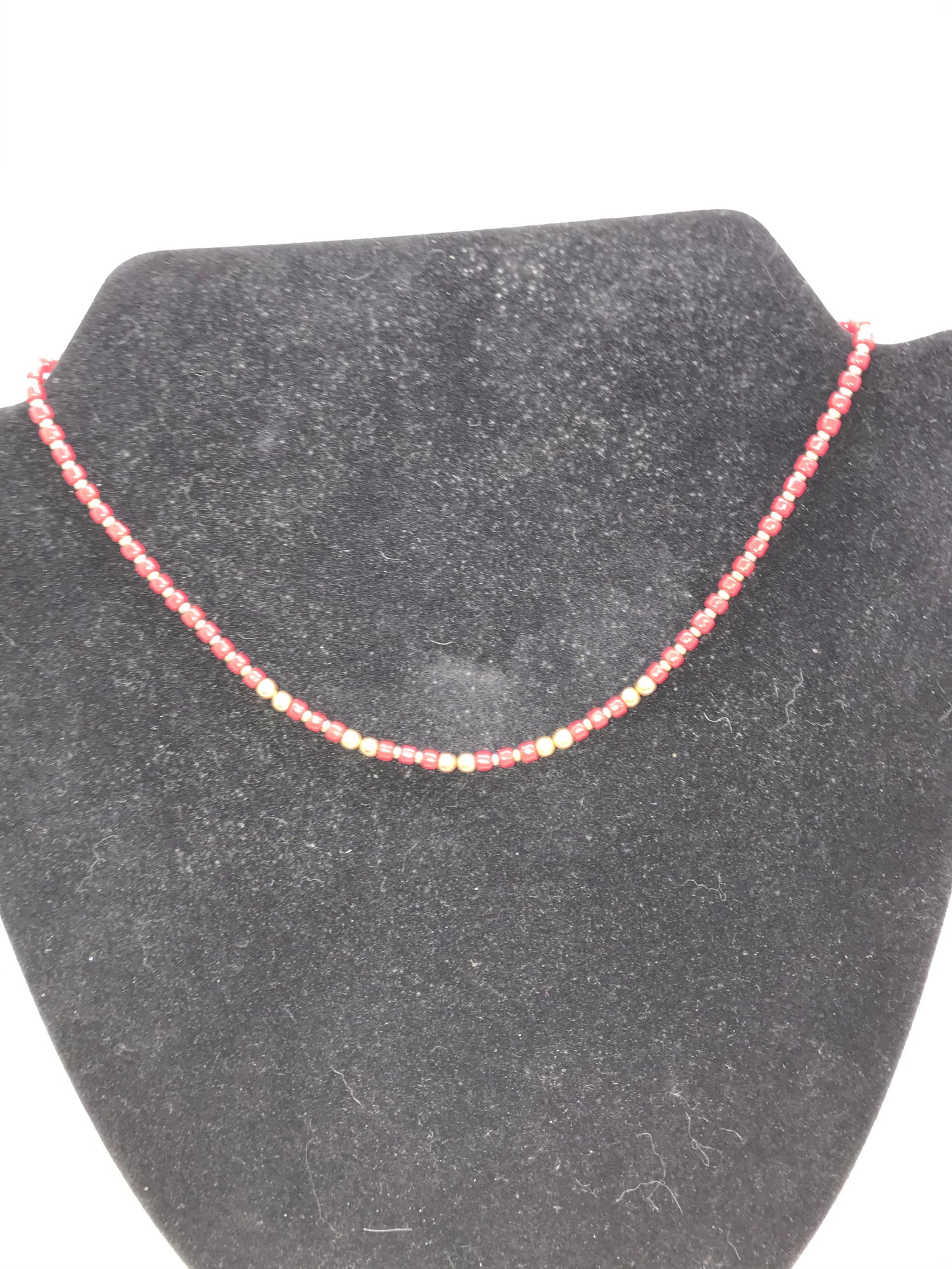 16" Long Red and Gold Beaded Necklace