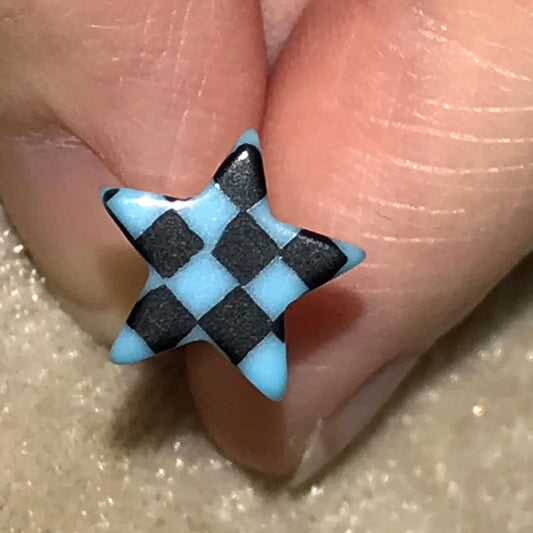 14 Gauge Aqua Blue Star shaped Checkerboard design Tongue Ring