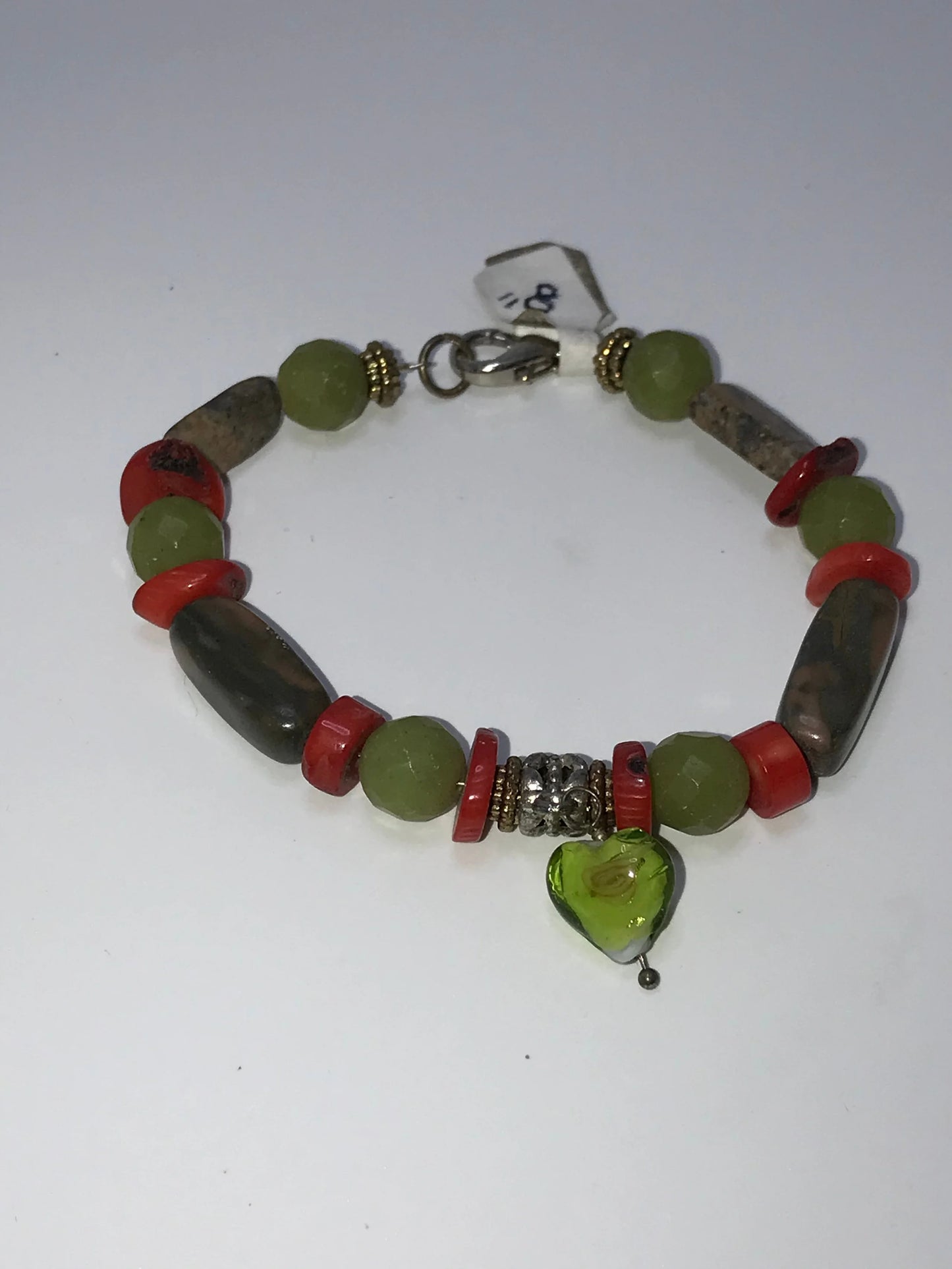 8" Coral and Jade Bracelet