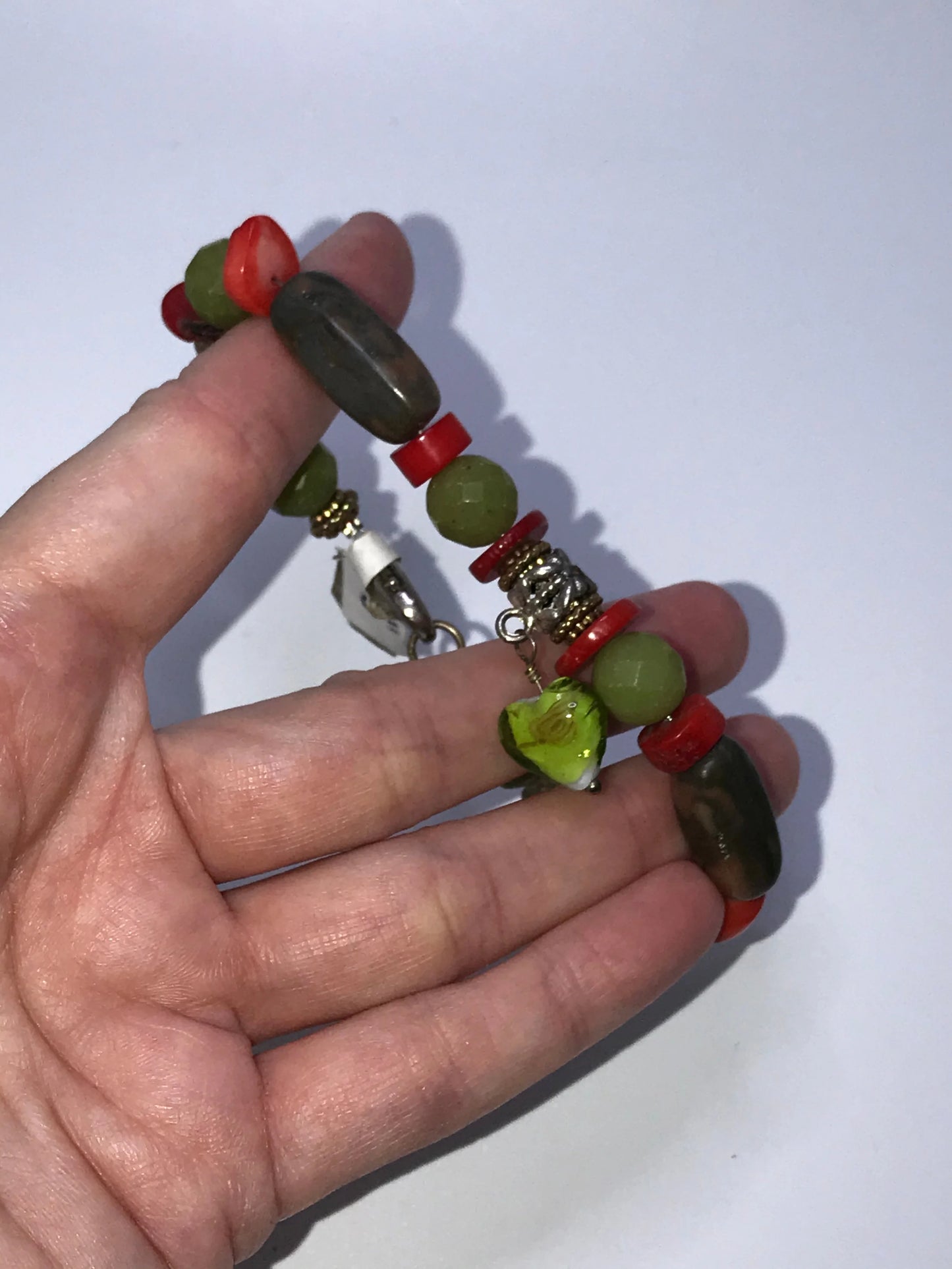 8" Coral and Jade Bracelet