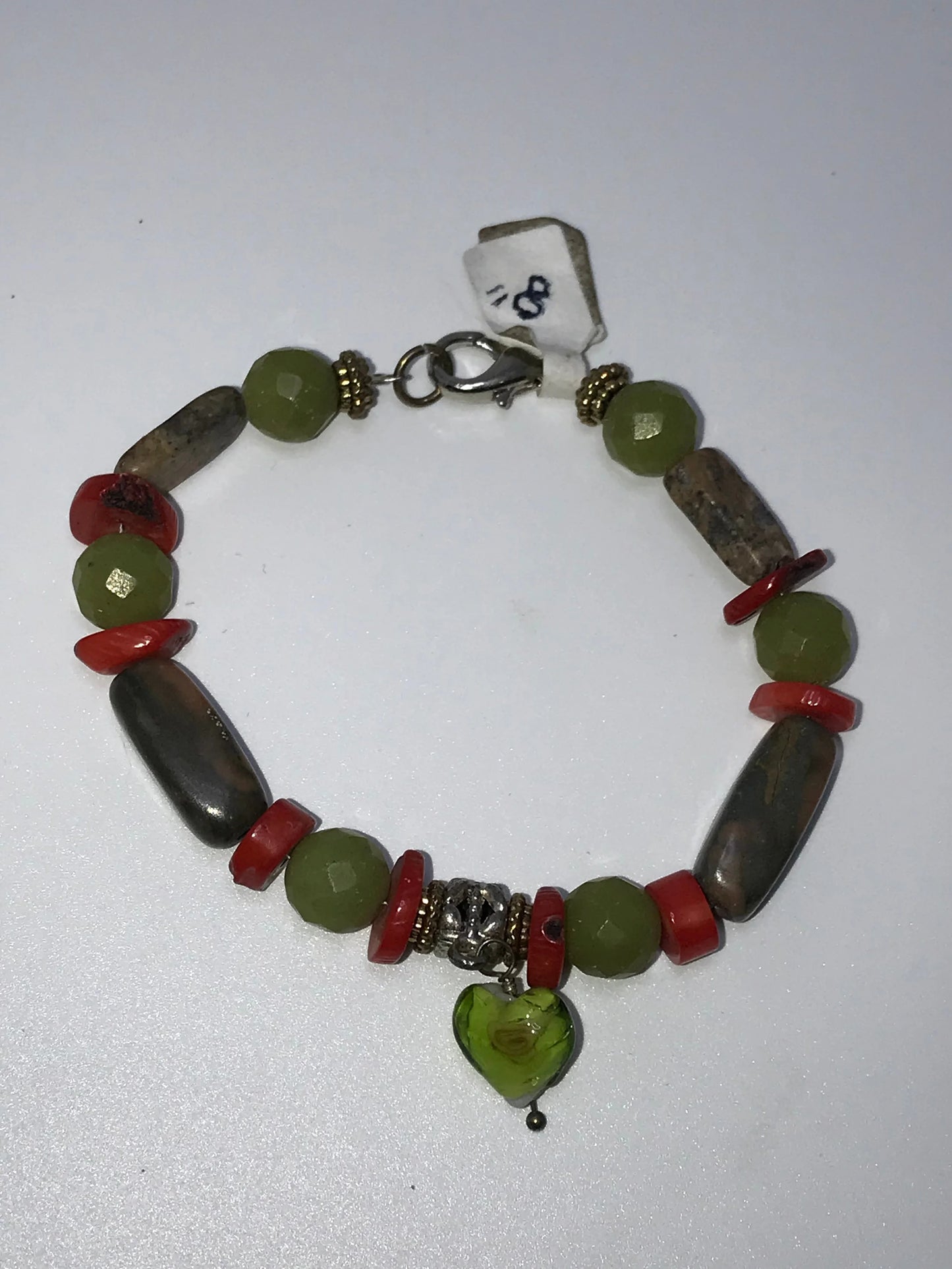 8" Coral and Jade Bracelet