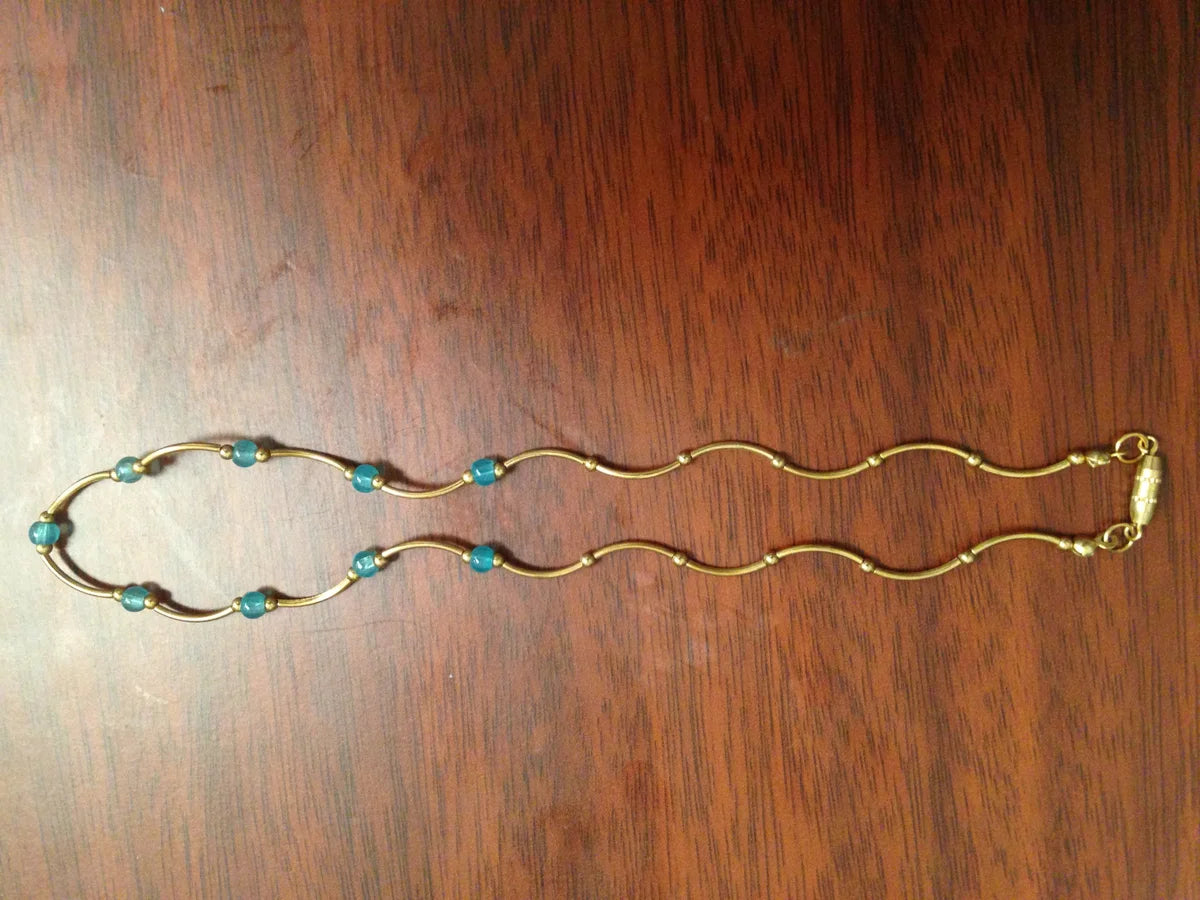 14 3/4" Blue Aquamarine And Gold Necklace