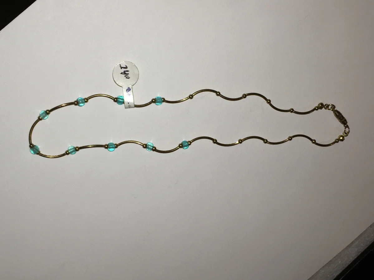 14 3/4" Blue Aquamarine And Gold Necklace